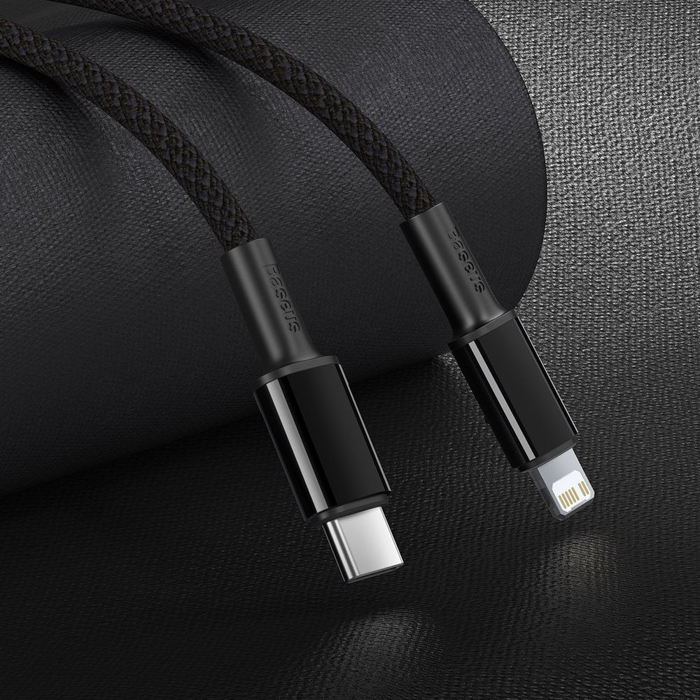USB-C - Lightning Baseus High Density Braided -tietojen siirto- ja latauskaapeli, 20W, 2m, musta CATLGD-A01