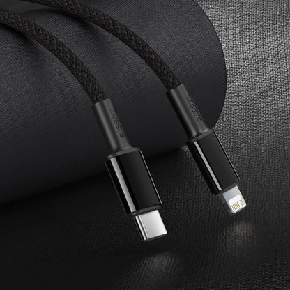 USB-C - Lightning Baseus High Density Braided -tietojen siirto- ja latauskaapeli, 20W, 2m, musta CATLGD-A01