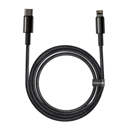 Tieto- ja latauskaapeli USB-C - Lightning Baseus Tungsten Tungsten Gold, 20W, 2m, musta CATLWWJ-A01