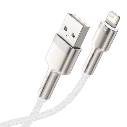 USB-A - Lightning Baseus Cafule Metal Series -data- ja latauskaapeli, 18W, 2m, Valkoinen CALJK-B02