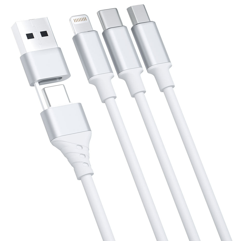 USB-A / USB-C - Lightning / microUSB / USB-C 3MK Hyper 3in1 -latauskaapeli, 12W, 1.5m, Valkoinen