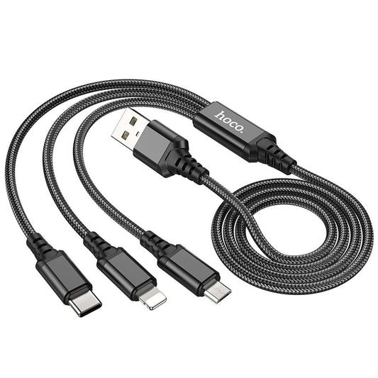 USB-A - Lightning / microUSB / USB-C HOCO X76 3in1 -latauskaapeli, 18W, 1m, Musta