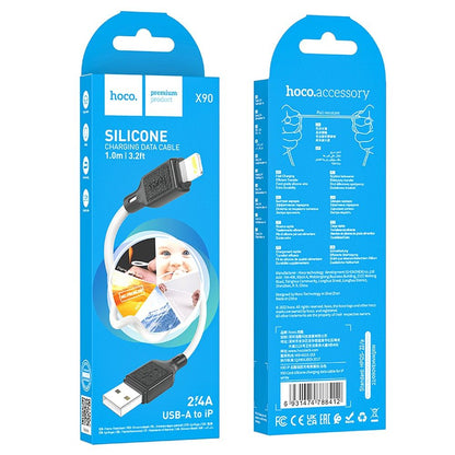 USB-A - Lightning HOCO X90 Data- ja Latauskaapeli, 18W, 1m, Valkoinen
