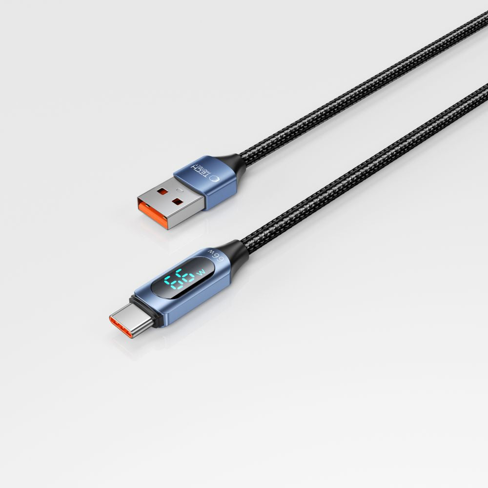 USB-A - USB-C Tech-Protect Ultraboost LED -tiedonsiirto- ja latauskaapeli, 66W, 1m, sininen