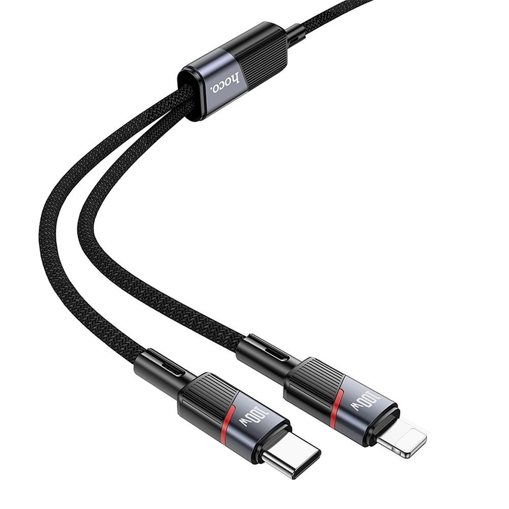 USB-C - Lightning / USB-C HOCO U139 2in1 -kaapeli, 100W, 1.2m, Musta