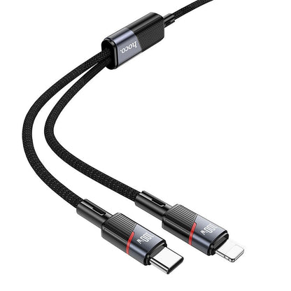 USB-C - Lightning / USB-C HOCO U139 2in1 -kaapeli, 100W, 1.2m, Musta
