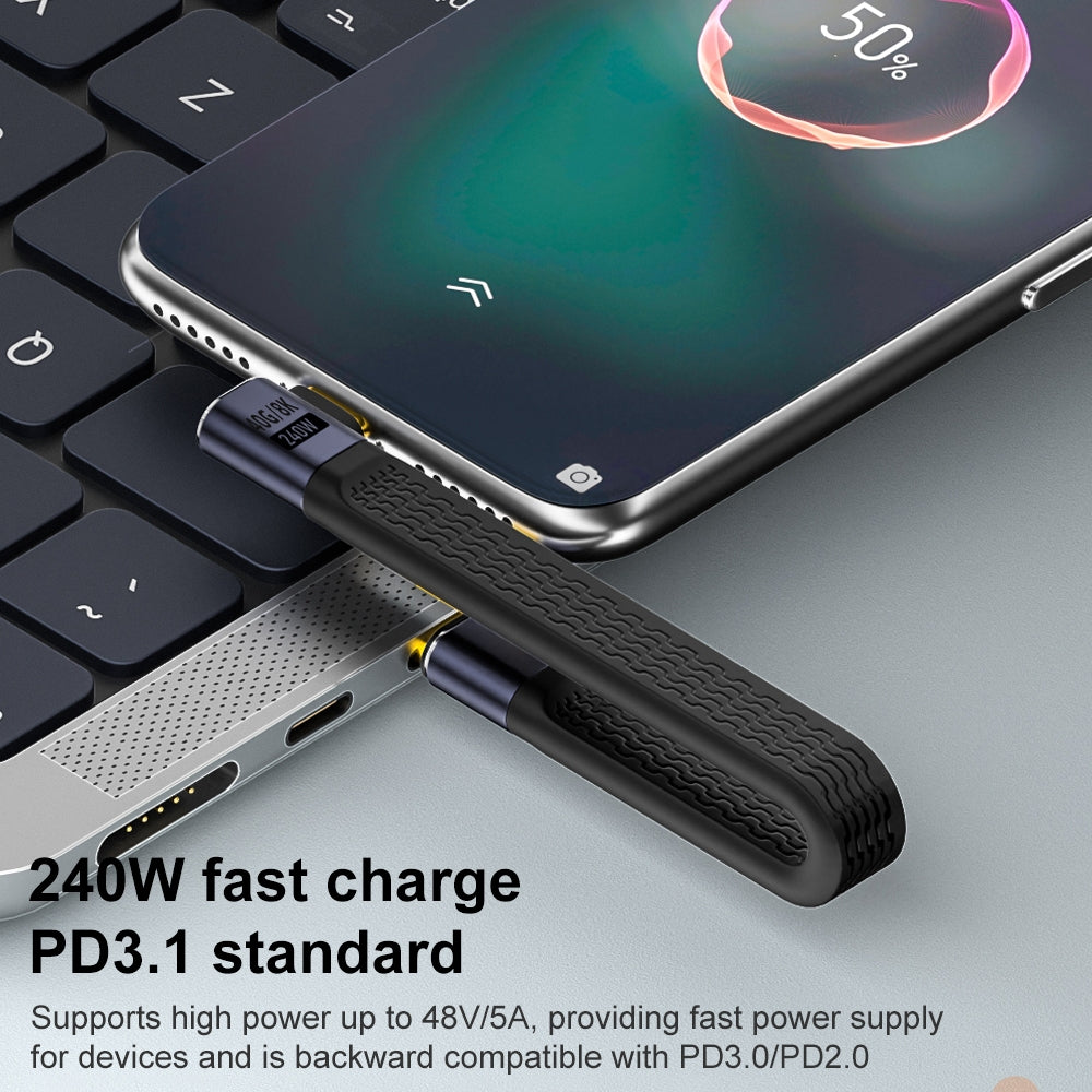 USB-C Data and Charging Cable - USB-C OEM Angled 8K Video Version 3, 240W, 0.15m, Black