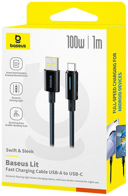 USB-A - USB-C Baseus Lit Button Control -data- ja latauskaapeli, 100W, 1m, Musta P10379002121-00