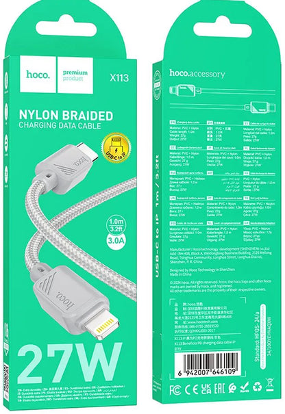 USB-C - Lightning HOCO X113 Data- ja Latauskaapeli, 27W, 1m, Harmaa