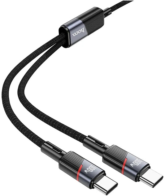 USB-C Data- ja Latauskaapeli - 2 x USB-C HOCO U139 2in1, 100W, 1.2m, Musta
