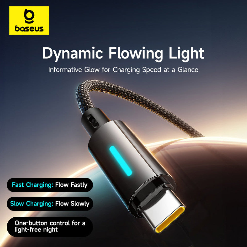 USB-A - USB-C Baseus Lit Button Control -data- ja latauskaapeli, 100W, 2m, Musta P10379002121-01