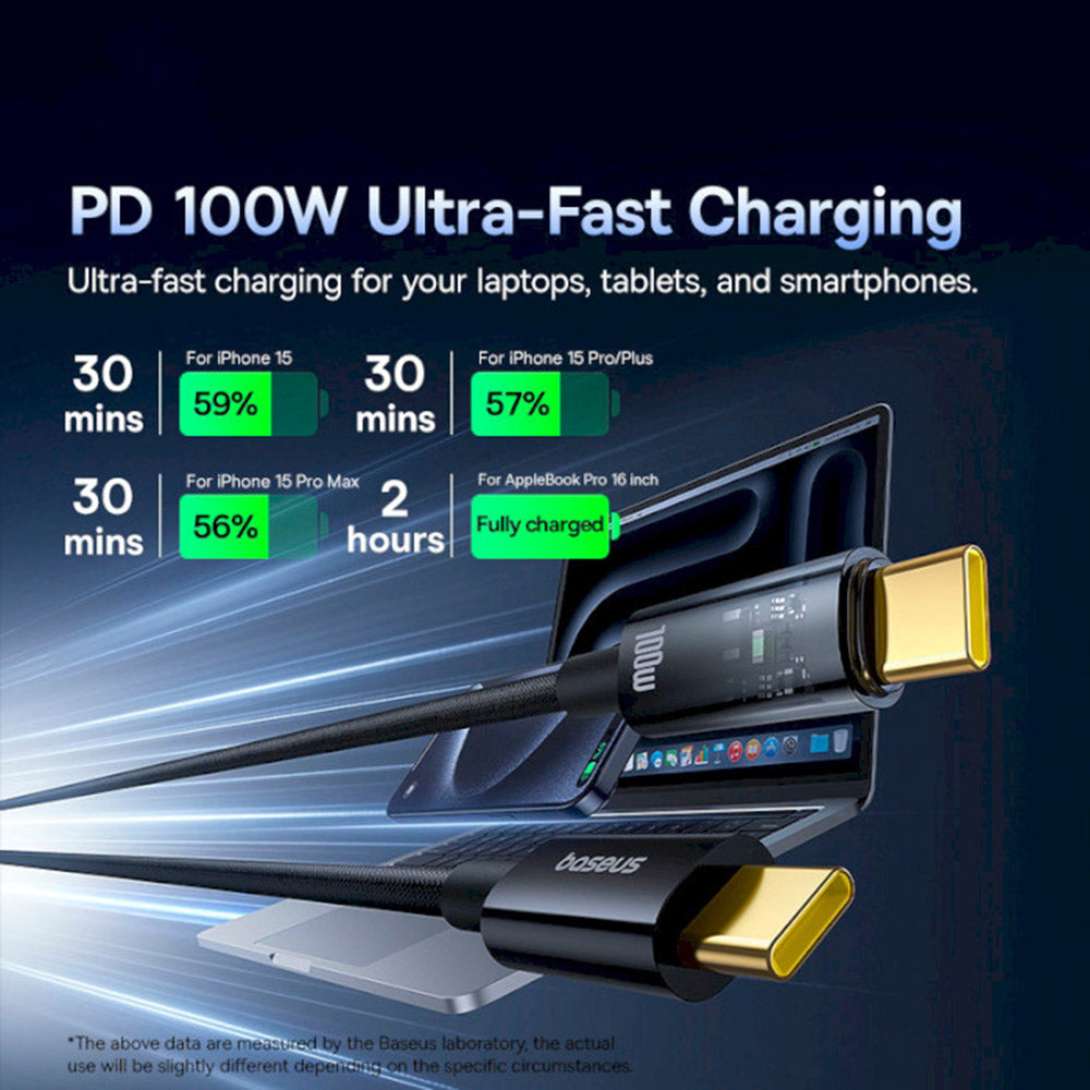 USB-C - USB-C Baseus Explorer -data- ja latauskaapeli, 100W, 2m, Musta P10319704111-00