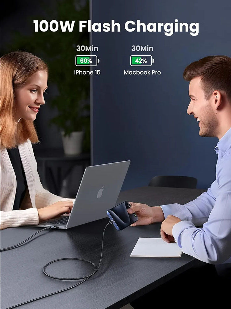 USB-C - USB-C UGREEN L512 Data- ja Latauskaapeli, 100W, 0.5m, Harmaa