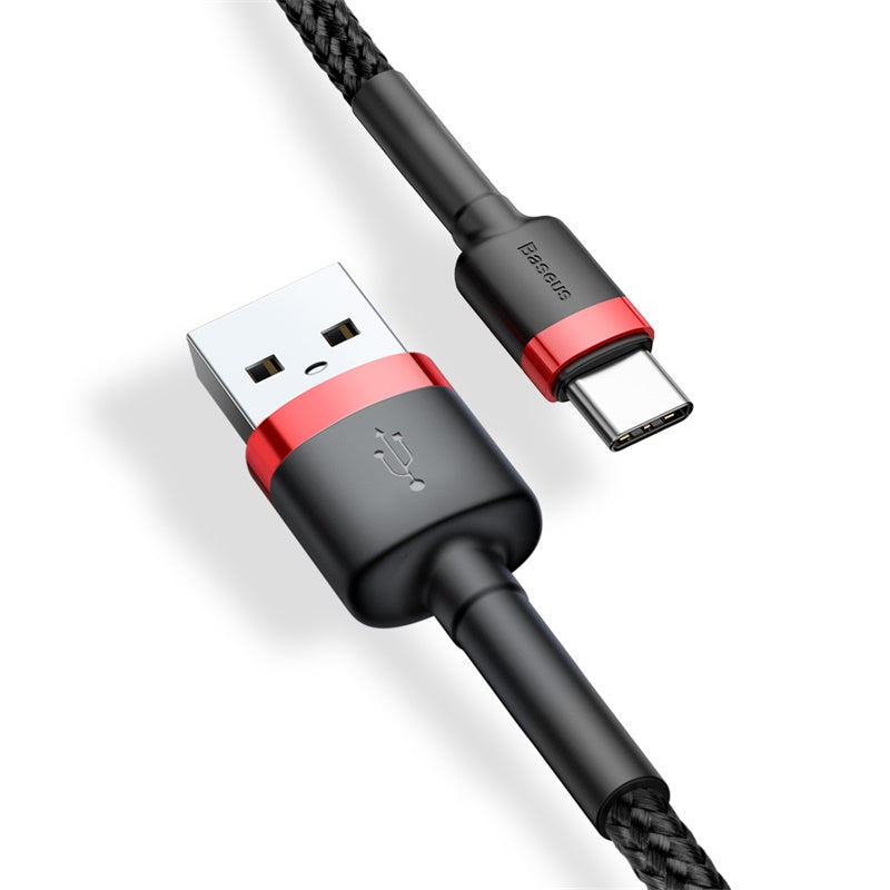 USB-A - USB-C Baseus Cafule -data- ja latauskaapeli, 18W, 3m, Punainen CATKLF-U91