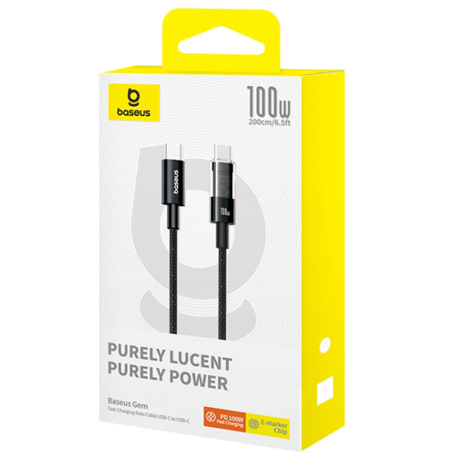 USB-C - USB-C Baseus Gem -data- ja latauskaapeli, 100W, 2m, Musta P10373000111-01