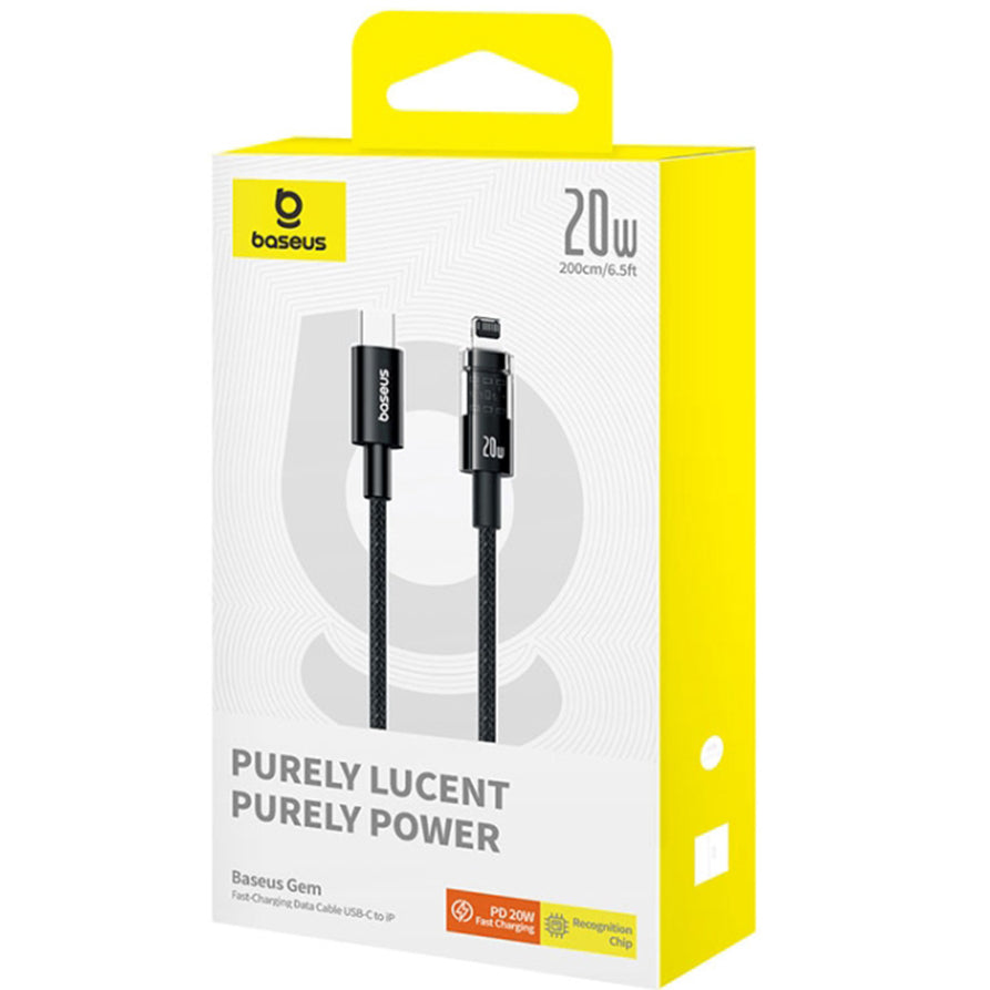 USB-C - Lightning Baseus Gem -data- ja latauskaapeli, 20W, 2m, Musta P10373001111-01