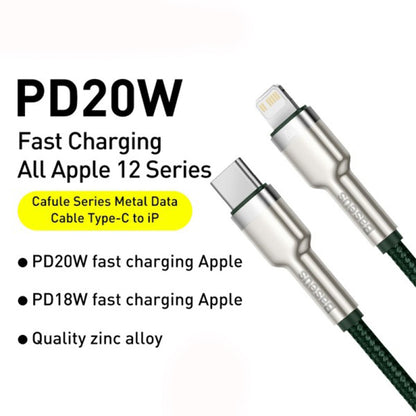 USB-C - Lightning Baseus Cafule Metal Series -data- ja latauskaapeli, 20W, 2m, Vihreä CATLJK-B06