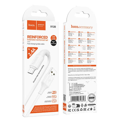 USB-A - microUSB HOCO X120 -kaapeli, 18W, 1m, Valkoinen