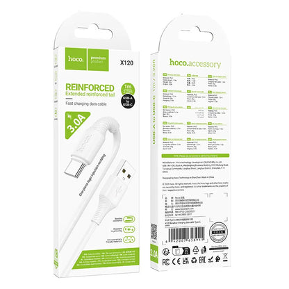USB-A - USB-C HOCO X120 Data- ja Latauskaapeli, 60W, 1m, Valkoinen