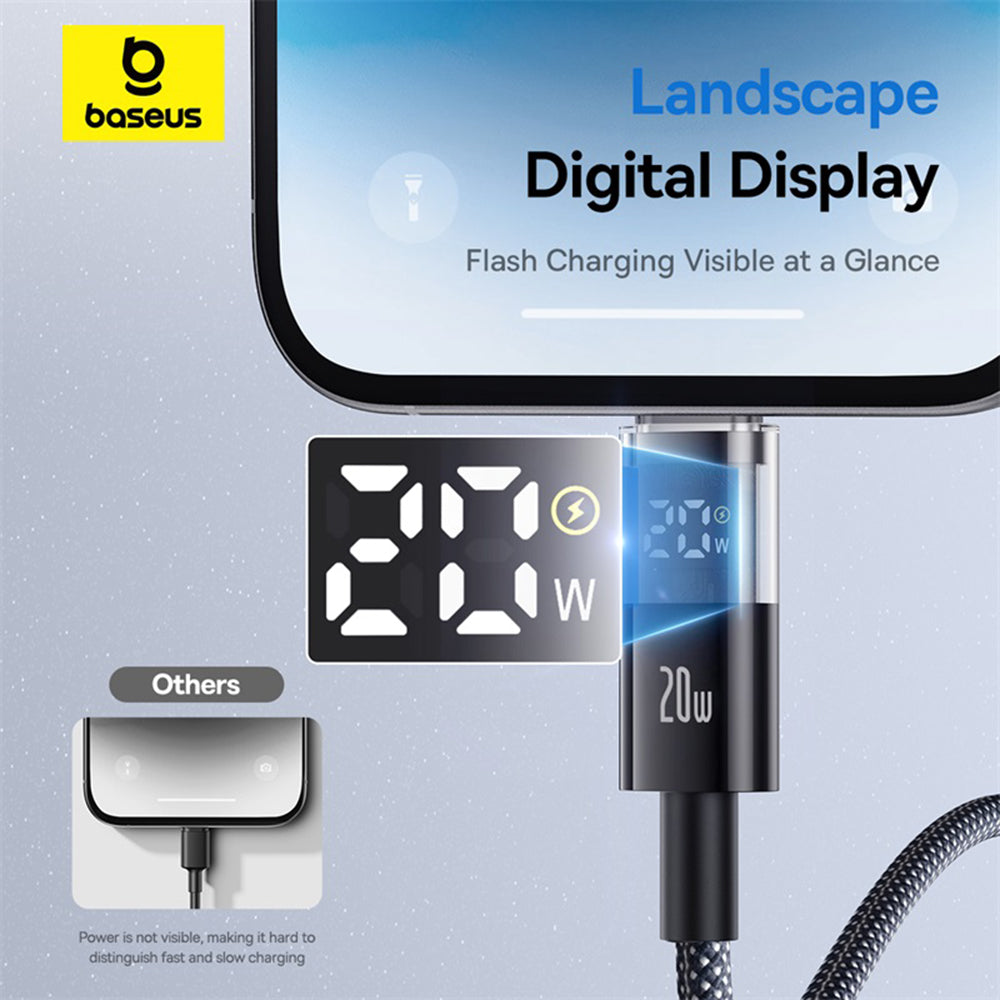 USB-C - Lightning Baseus Display 2 -data- ja latauskaapeli, 20W, 1m, Musta P10382703121-00