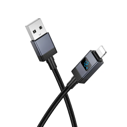 USB-A - Lightning HOCO X118 Display -data- ja latauskaapeli, 12W, 1m, Musta