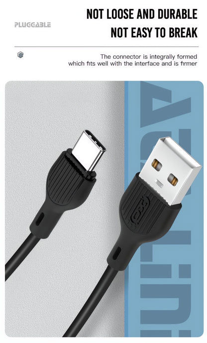 USB-A - USB-C -data- ja latauskaapeli XO Design NB200, 10W, 1m, Musta