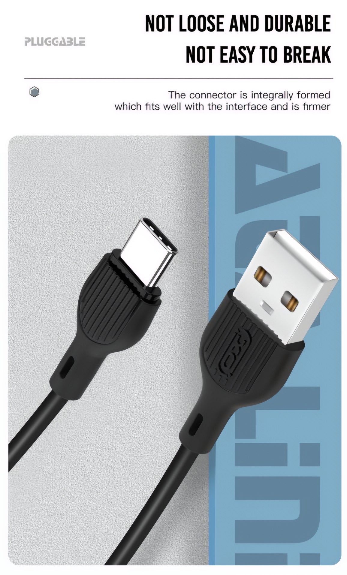 USB-A - USB-C -data- ja latauskaapeli XO Design NB200, 10W, 1m, Musta