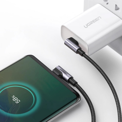 USB-C - USB-C UGREEN US323 Angled -data- ja latauskaapeli, 60W, 2m, Musta