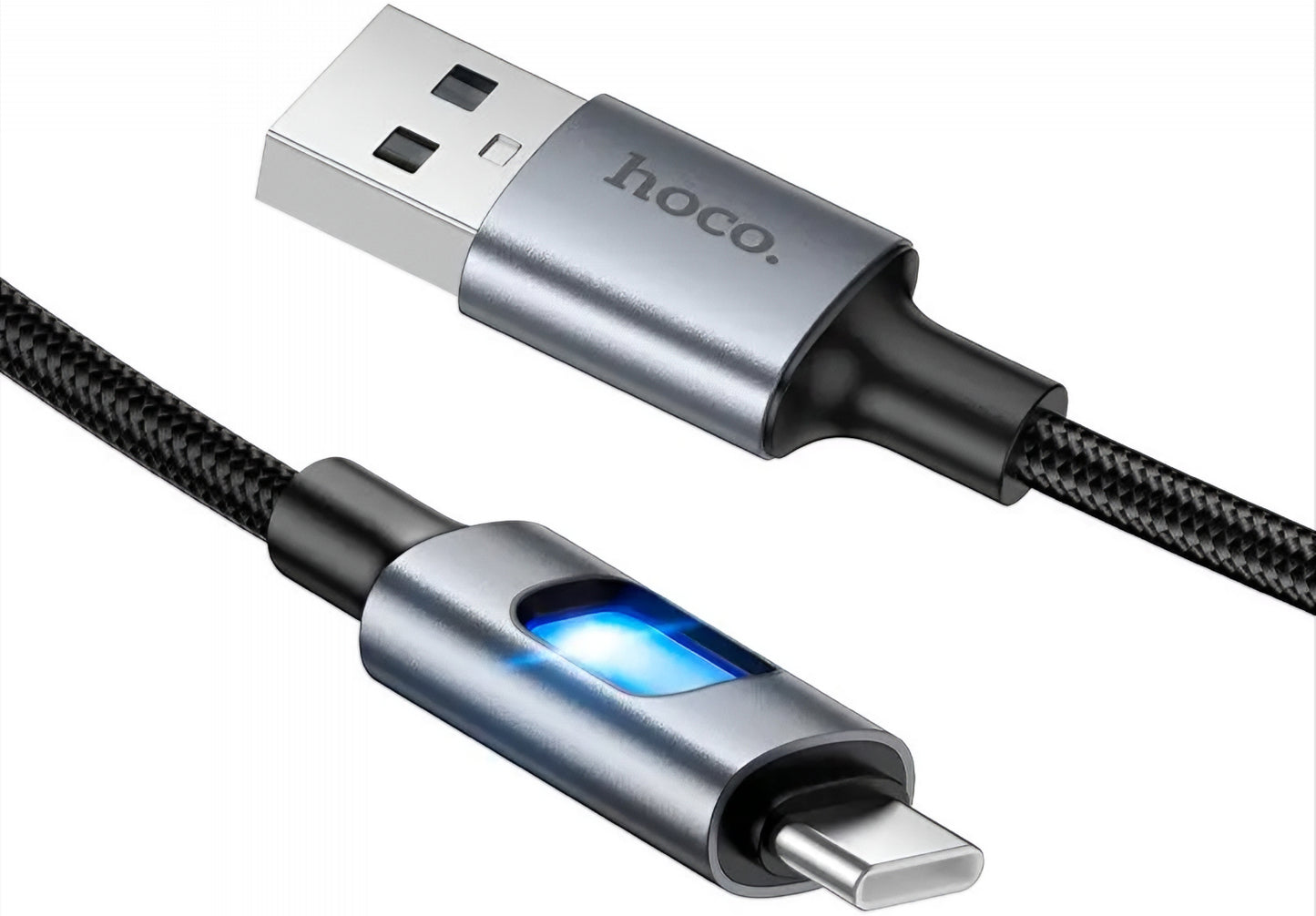 USB-A - USB-C HOCO U144 Led -data- ja latauskaapeli, 18W, 1.2m, Musta