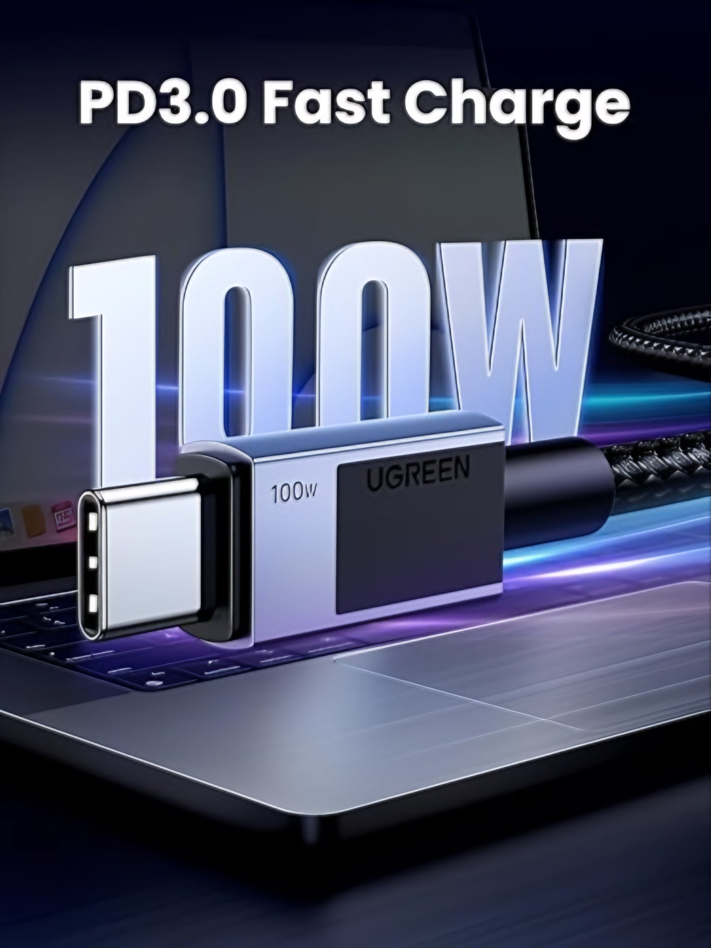 USB-C - USB-C UGREEN L512 Data- ja latauskaapeli, 100W, 2m, Harmaa