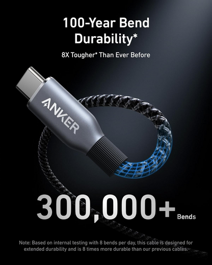 Anker Prime USB-C–USB-C-datakaapeli ja latauskaapeli, 240 W, 0,9 m, musta A88E2011