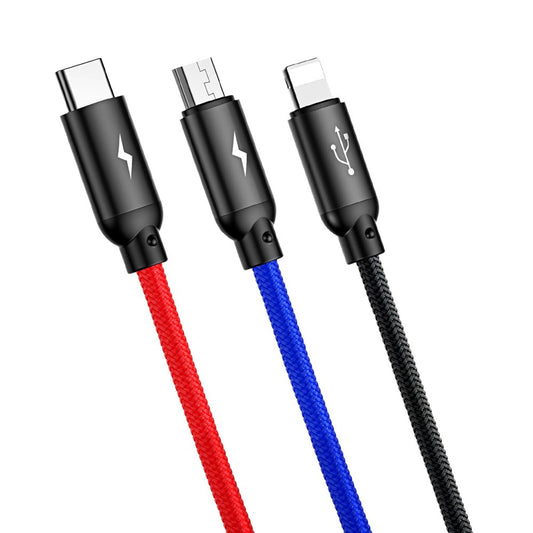 USB-A - Lightning / microUSB / USB-C Baseus Colors 3in1 -latauskaapeli, 20W, 1.2m, Musta CAMLT-BSY01