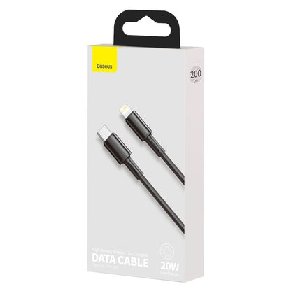 USB-C - Lightning Baseus High Density Braided -tietojen siirto- ja latauskaapeli, 20W, 2m, musta CATLGD-A01