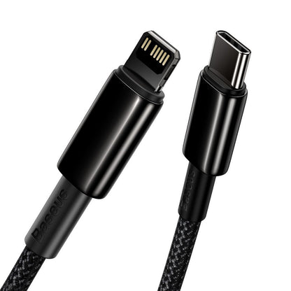 Tieto- ja latauskaapeli USB-C - Lightning Baseus Tungsten Tungsten Gold, 20W, 2m, musta CATLWWJ-A01