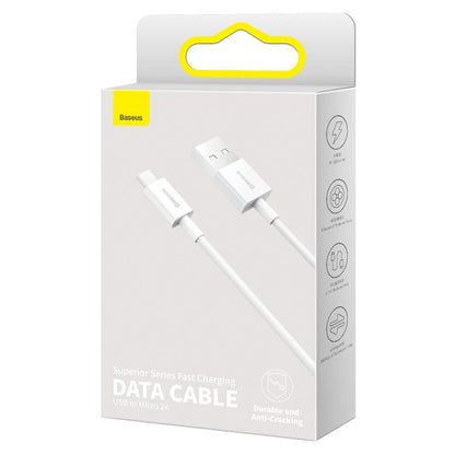 USB-A - microUSB Baseus Superior Series -kaapeli, 18W, 2m, Valkoinen CAMYS-A02