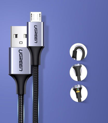 USB-A - microUSB UGREEN US290 -data- ja latauskaapeli, 18W, 1.5m, Musta