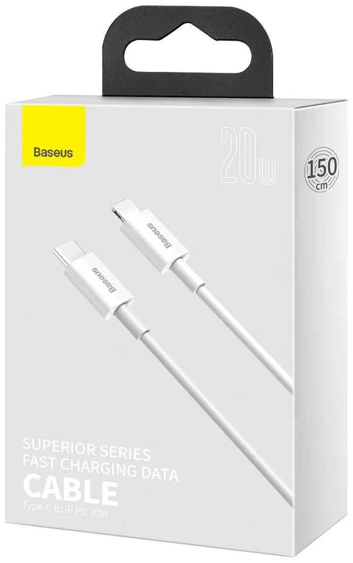 Tieto- ja latauskaapeli USB-C - Lightning Baseus Superior Series, 20W, 1.5m, valkoinen CATLYS-B02 