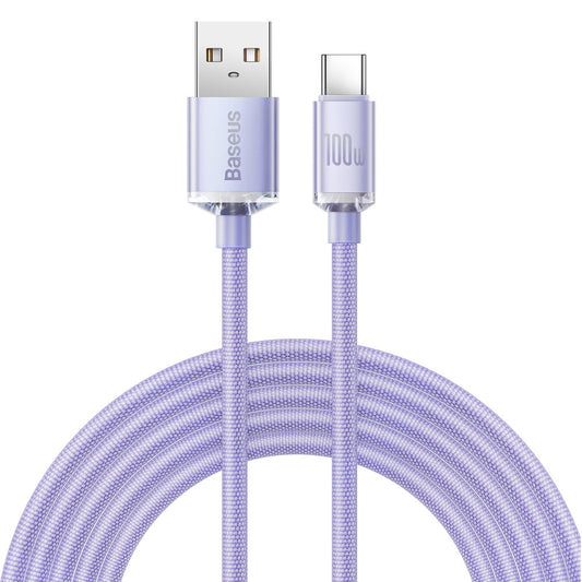 USB-A - USB-C Baseus Crystal Shine Series -data- ja latauskaapeli, 100W, 2m, Violetti CAJY000505