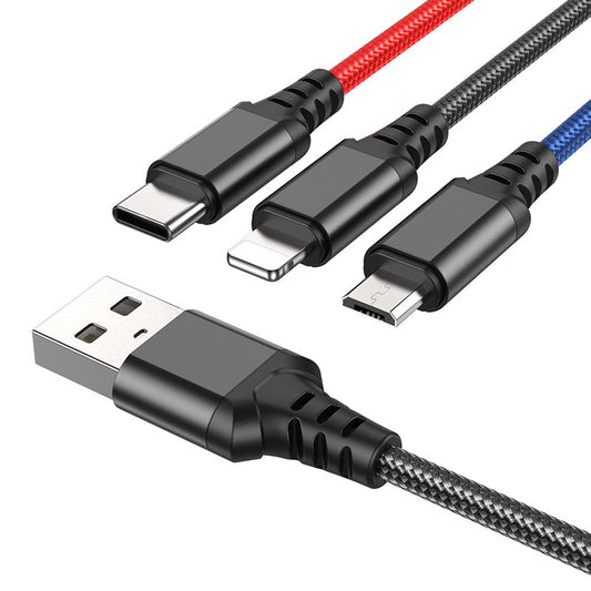 USB-A - Lightning / microUSB / USB-C HOCO X76 3in1 latauskaapeli, 18W, 1m, monivärinen