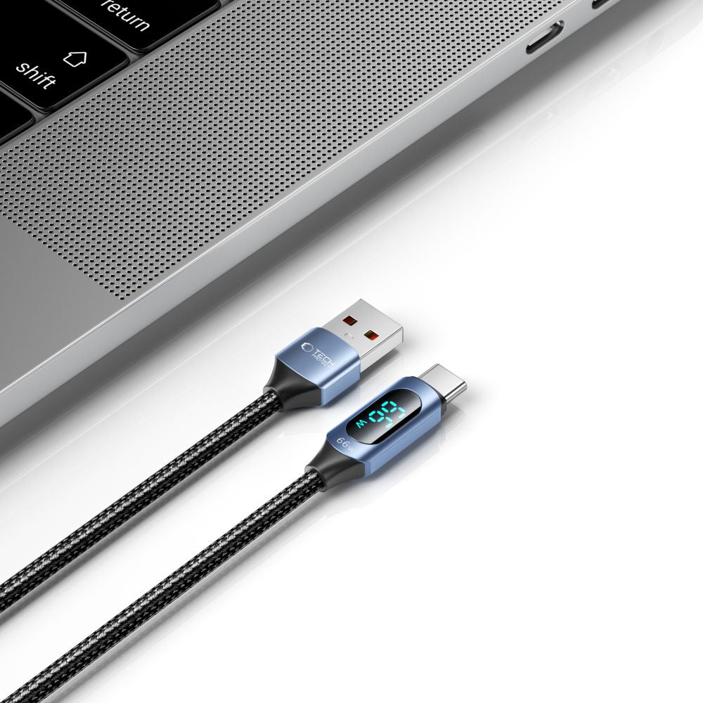 USB-A - USB-C Tech-Protect Ultraboost LED -tiedonsiirto- ja latauskaapeli, 66W, 1m, sininen