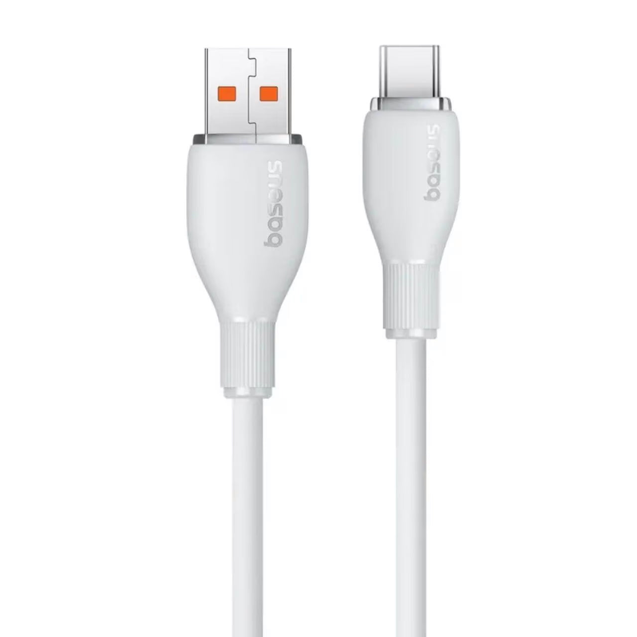 USB-A - USB-C -lataus- ja tiedonsiirtokaapeli Baseus Pudding, 100W, 1.2m, Valkoinen
