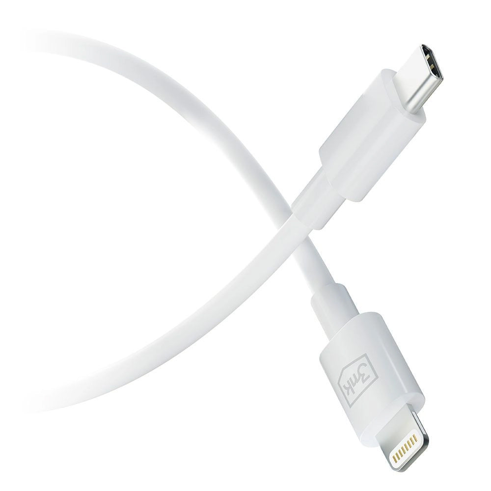 USB-C - Lightning 3MK Hyper -tietojen siirto- ja latauskaapeli, 20W, 1,2 m, valkoinen