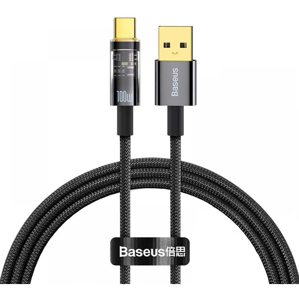 USB-A - USB-C Data- ja Latauskaapeli Baseus Explorer, 100W, 2m, Musta CATS000301