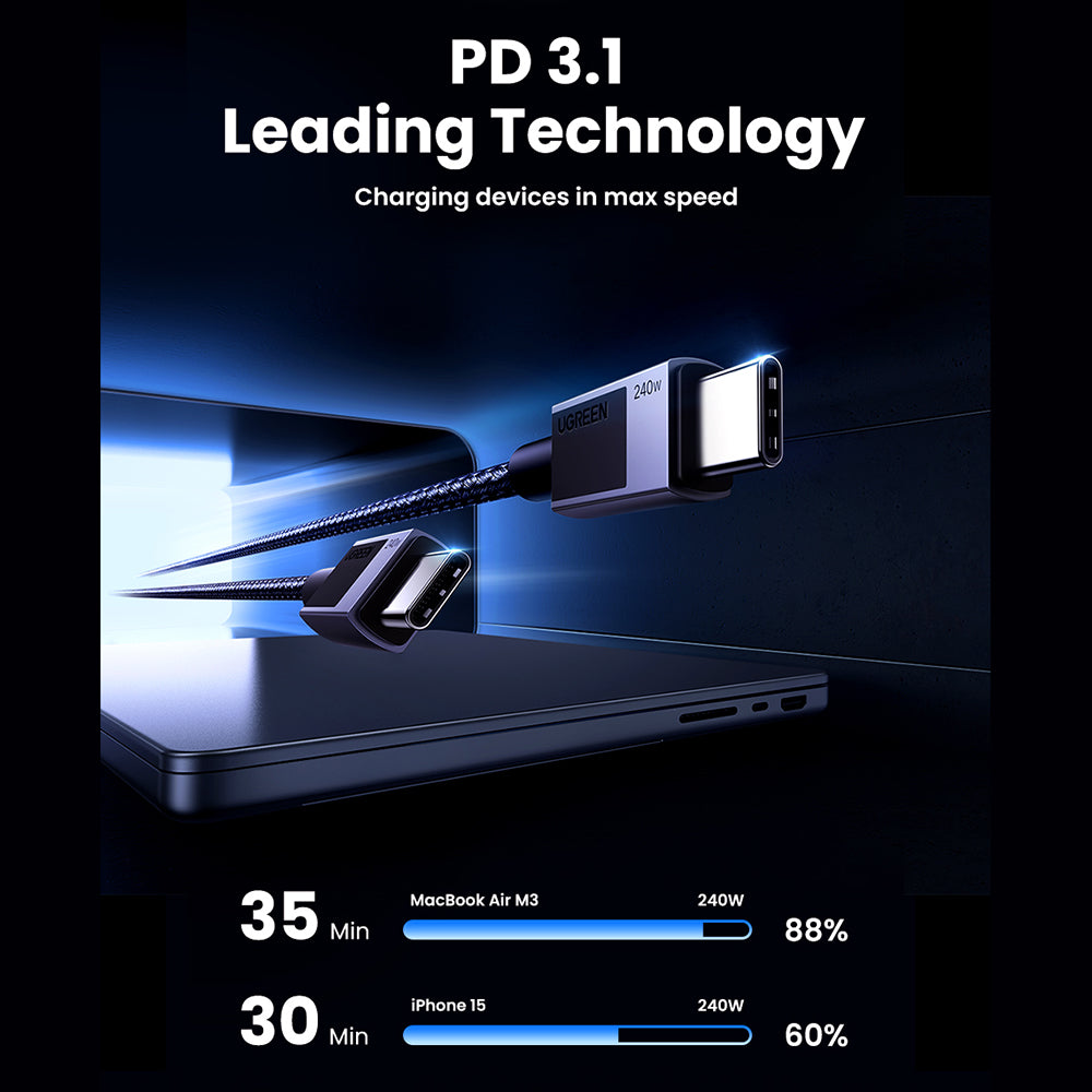 USB-C - USB-C UGREEN L513 Data- ja Latauskaapeli, 240W, 1m, Musta
