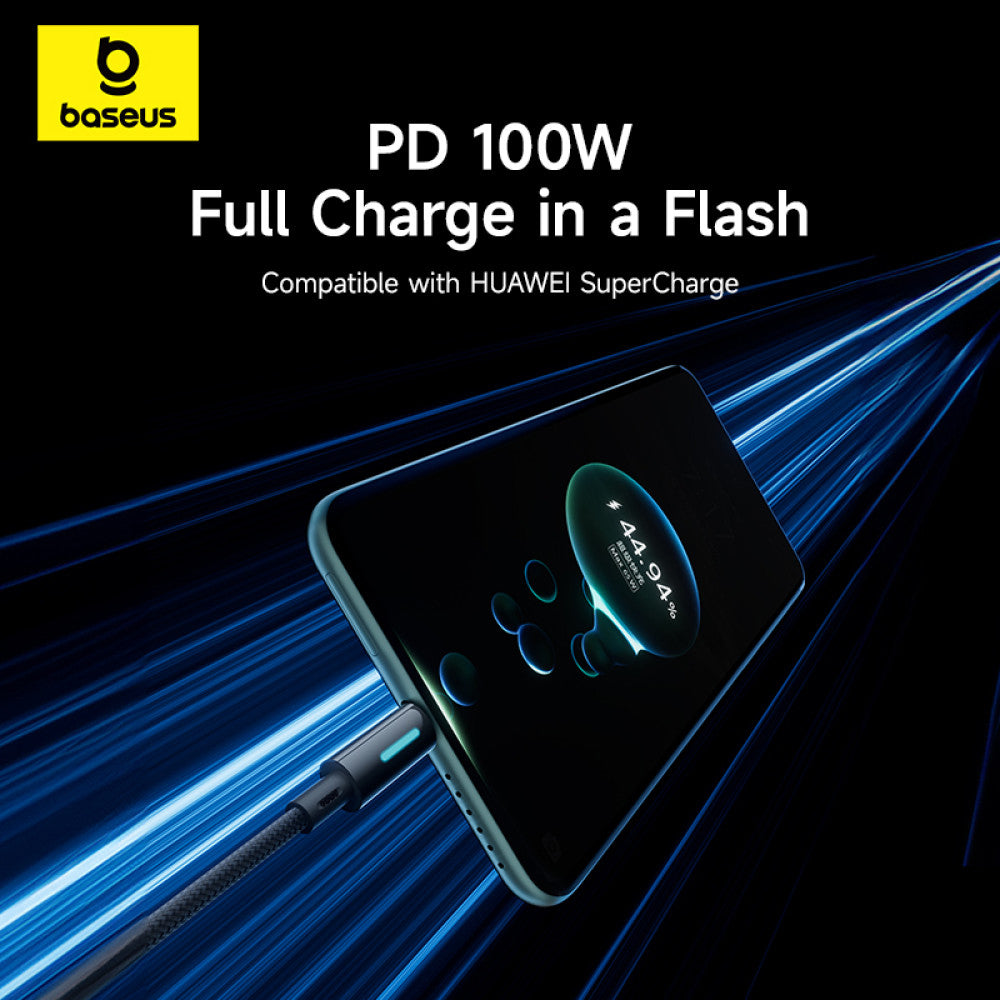 USB-A - USB-C Baseus Lit Button Control -data- ja latauskaapeli, 100W, 2m, Musta P10379002121-01