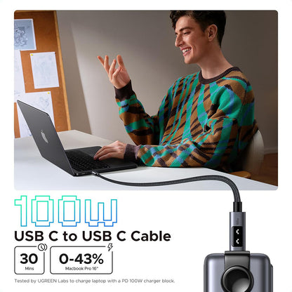 USB-C - USB-C UGREEN L509 Data- ja latauskaapeli, 100W, 1m, Harmaa
