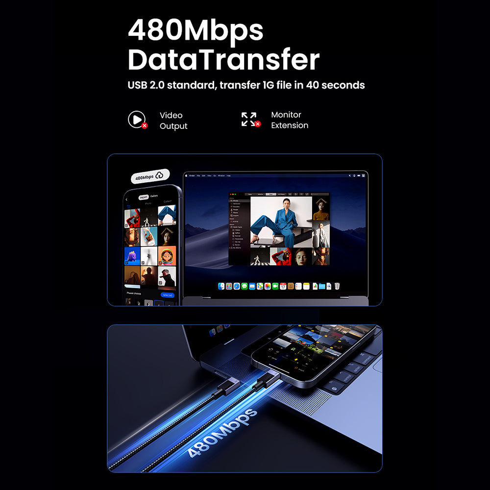 USB-C - USB-C UGREEN L513 Data- ja latauskaapeli, 240W, 2m, Musta
