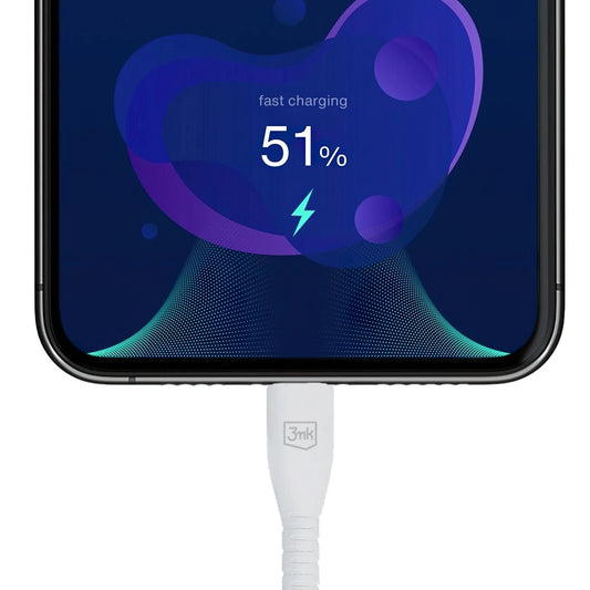 USB-A - Lightning 3MK Hyper -data- ja latauskaapeli, 12W, 1.2m, Valkoinen