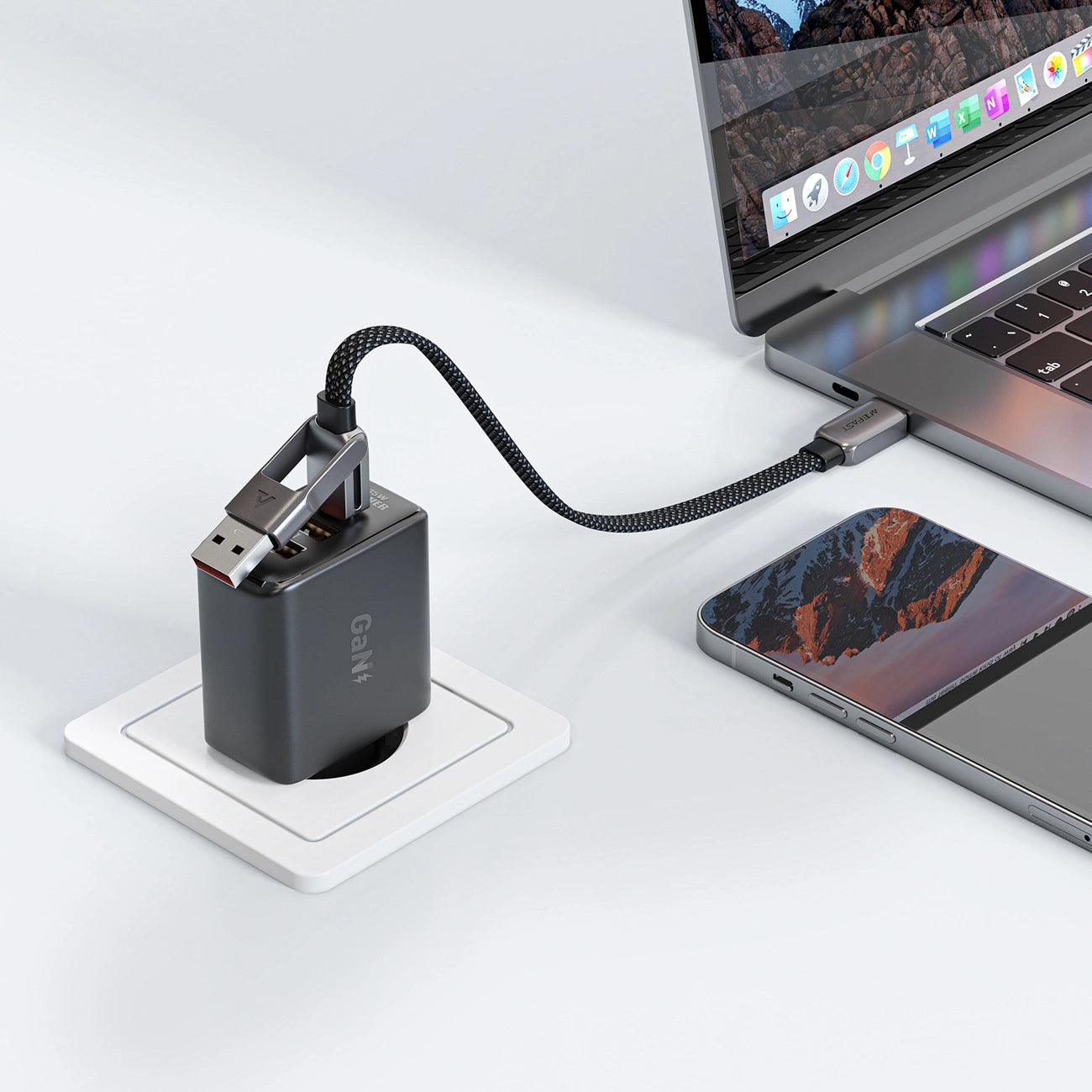 USB-C - USB-A / USB-C Acefast C13-05 -kaapeli, 60W, 0.2m, Musta