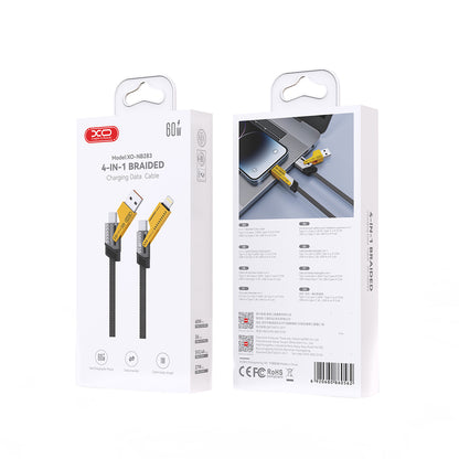 USB-A / USB-C - Lightning / USB-C -data- ja latauskaapeli XO Design NB283, 60W, 1m, Harmaa